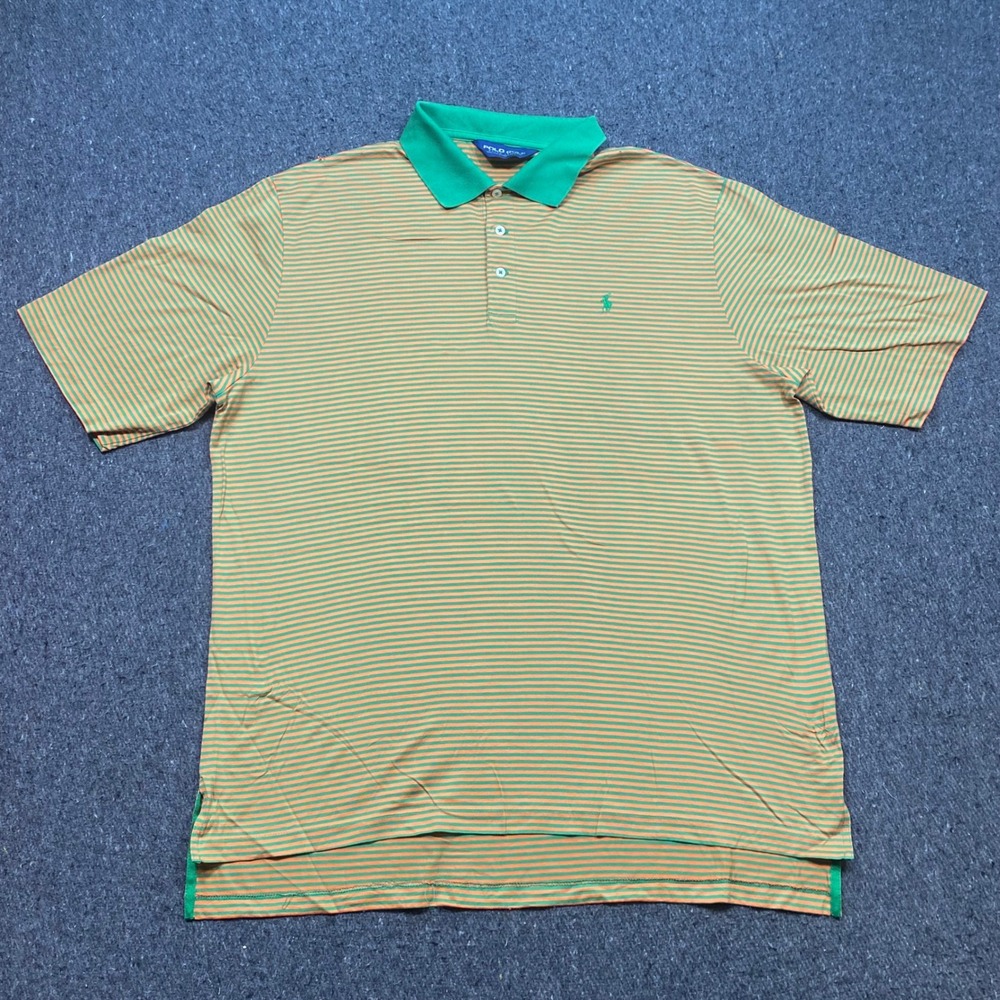 Polo Golf Ralph Lauren Polo Sz XL Mens Orange Green Striped Pima Cotton Pinhole
